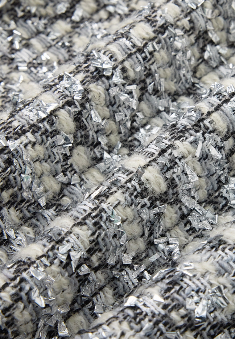 Lurex Diamond-pattern Frayed-detail Embellished Jacket