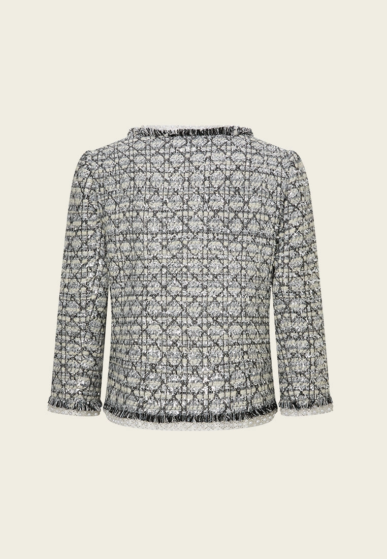 Lurex Diamond-pattern Frayed-detail Embellished Jacket