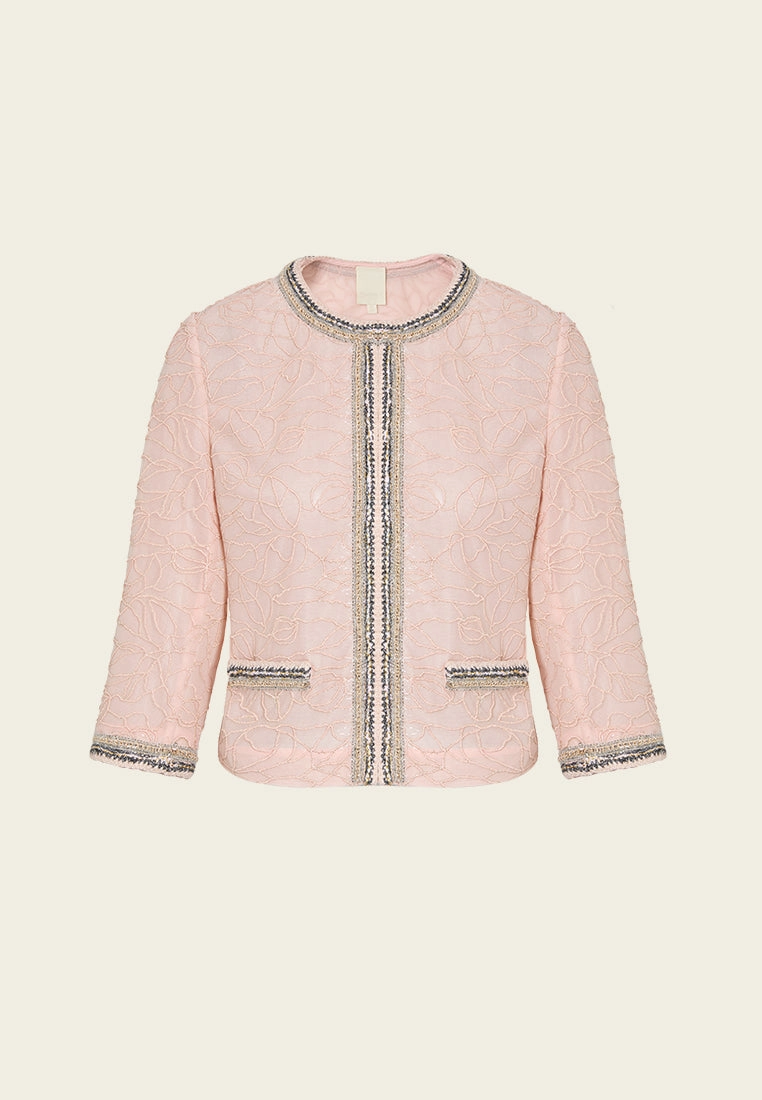 Lurex Embellished-trim Plant-embroidery Mesh Jacket