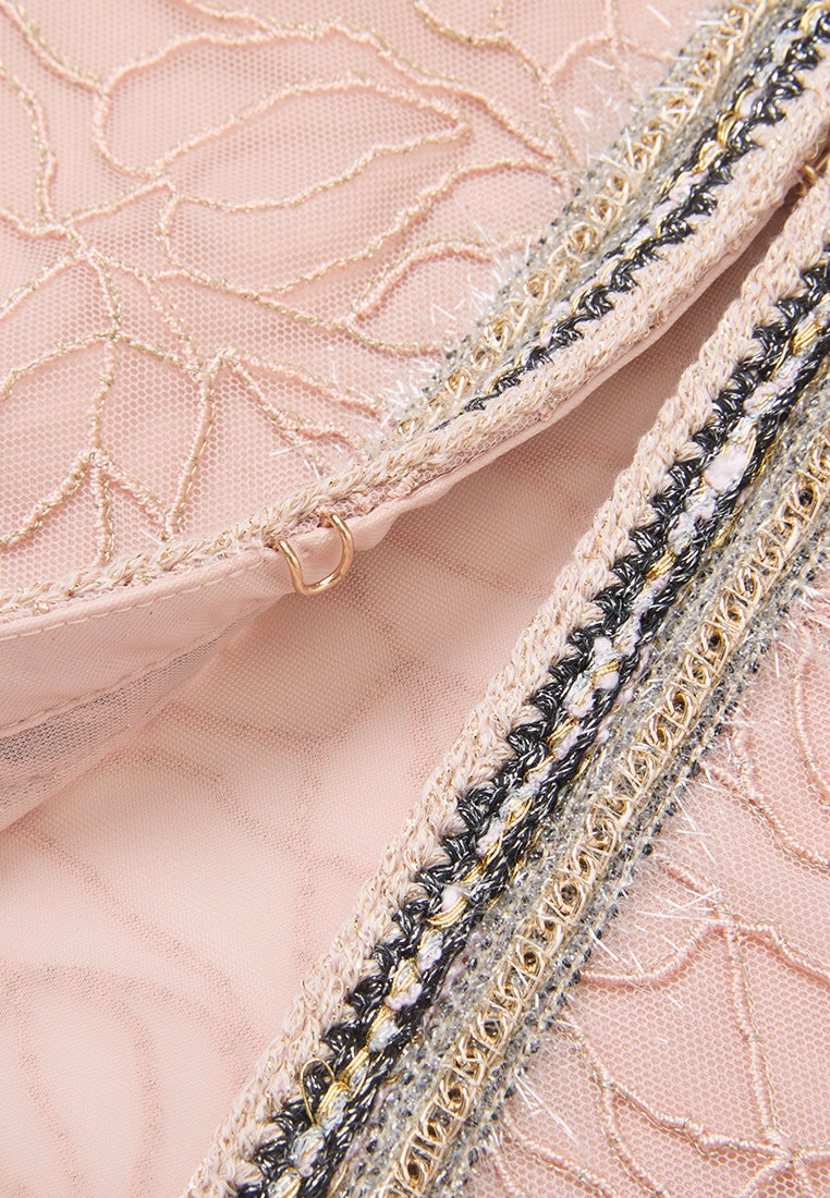 Lurex Embellished-trim Plant-embroidery Mesh Jacket
