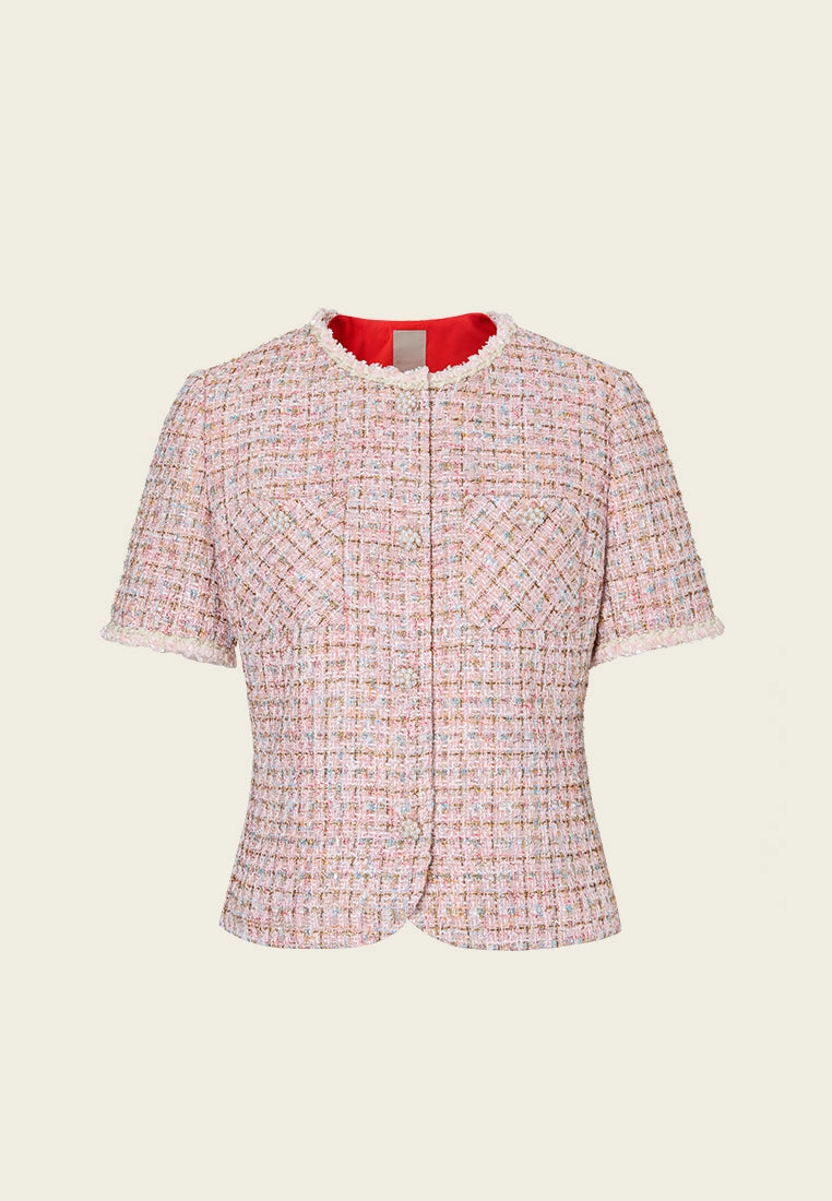 Lurex Mixed Tweeed Checked Embellished Jacket