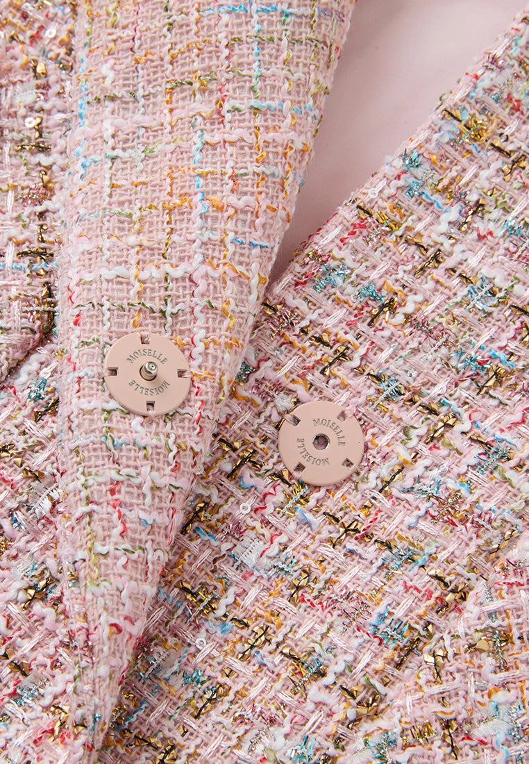 Lurex Mixed Tweeed Checked Embellished Jacket
