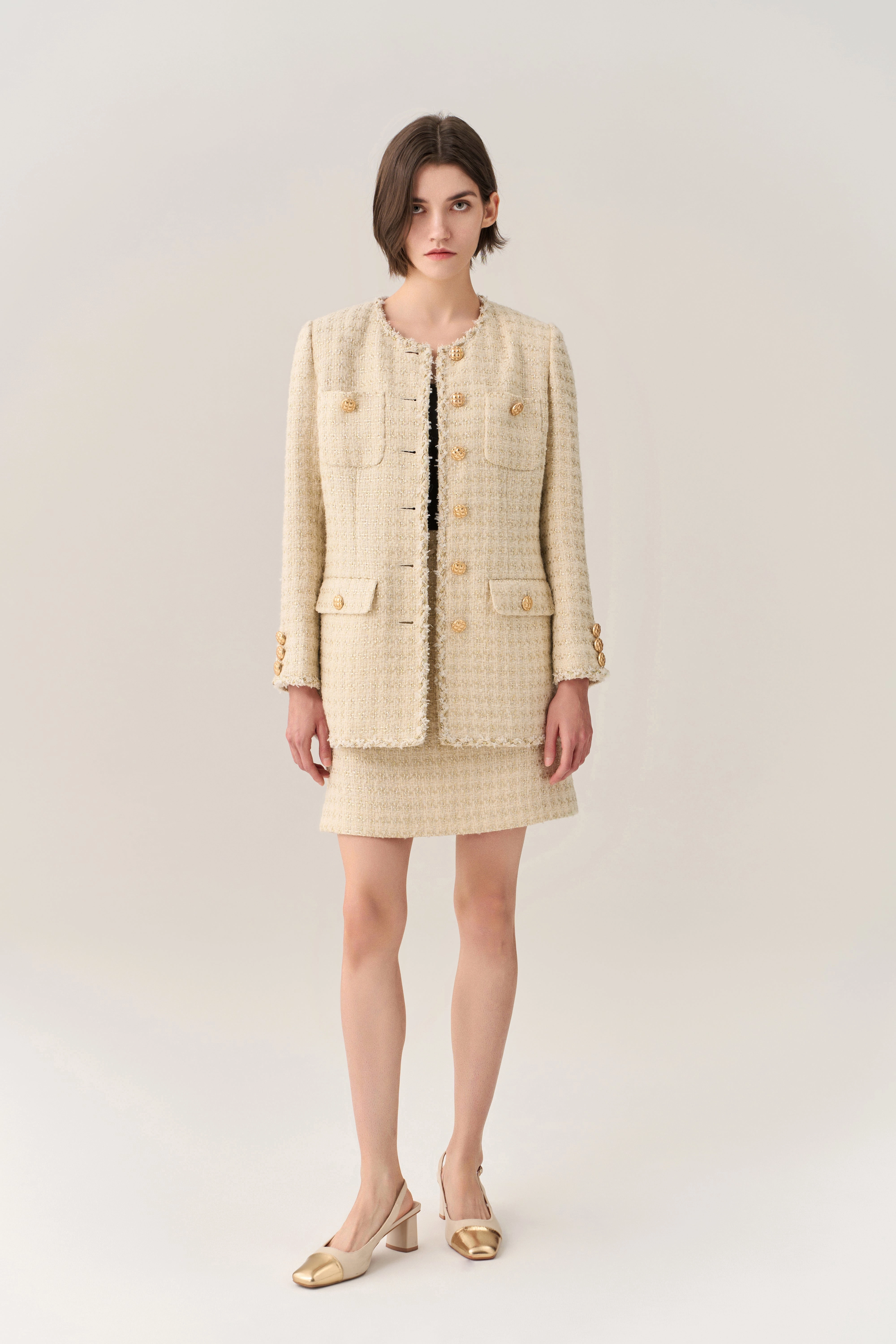 Lurex Stripped Braid-trim A-line Midi Coat