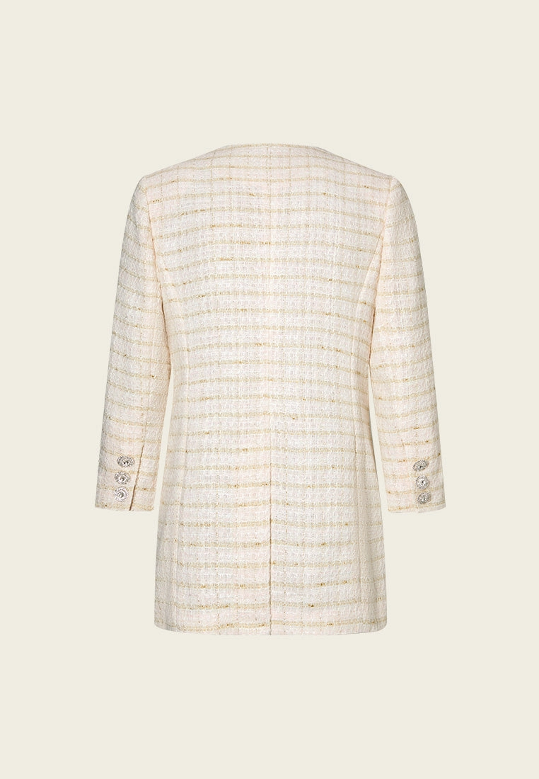 Lurex-stripped Pocketed Tweed Coat