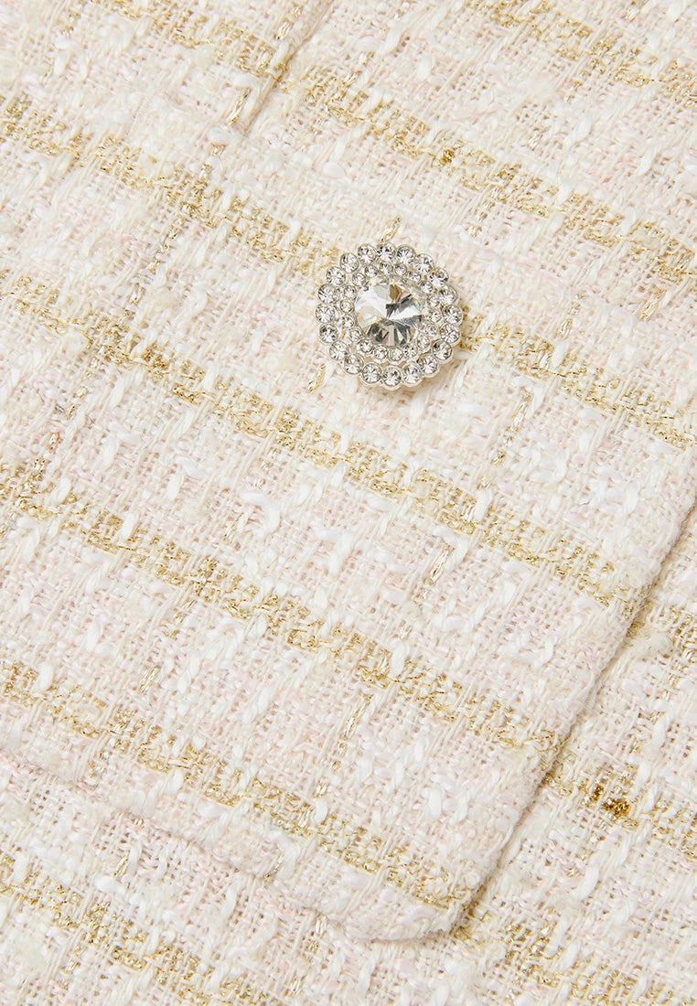 Lurex-stripped Pocketed Tweed Coat
