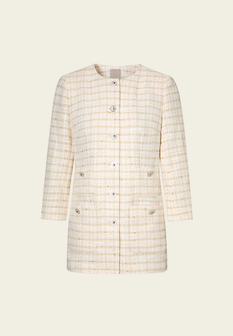 Lurex-stripped Pocketed Tweed Coat