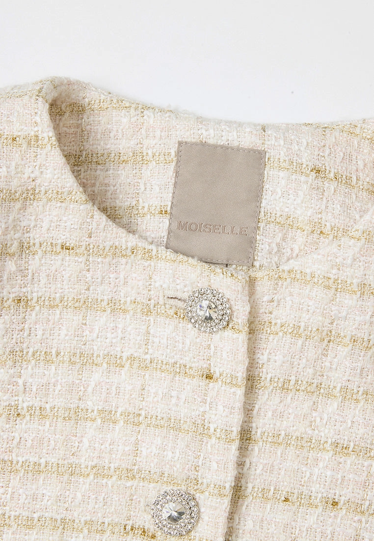 Lurex-stripped Pocketed Tweed Coat