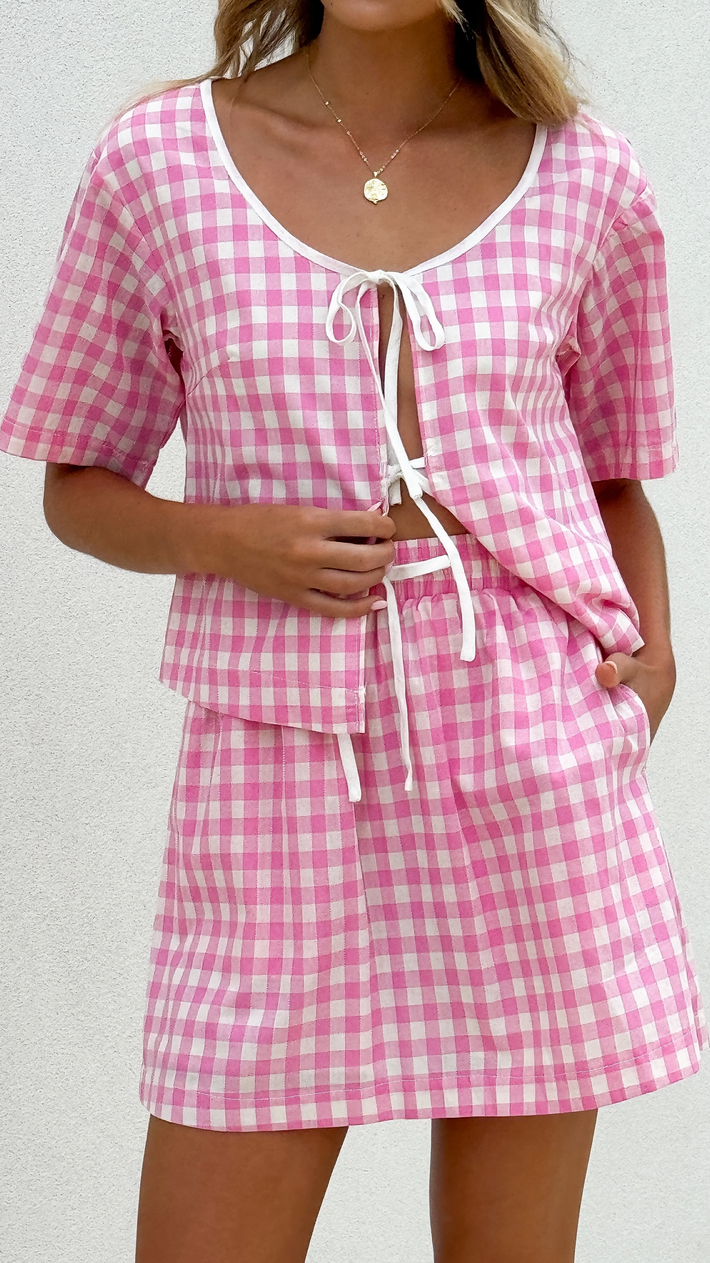 Madison Top - Pink/White Gingham