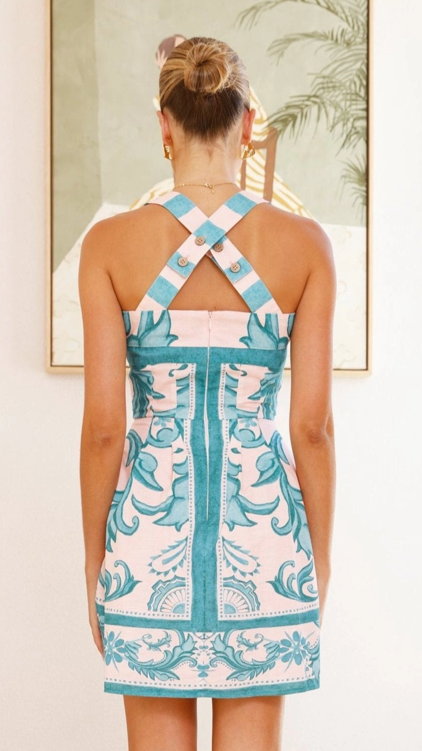 Maegan Mini Dress - Aqua / Pink Zayna