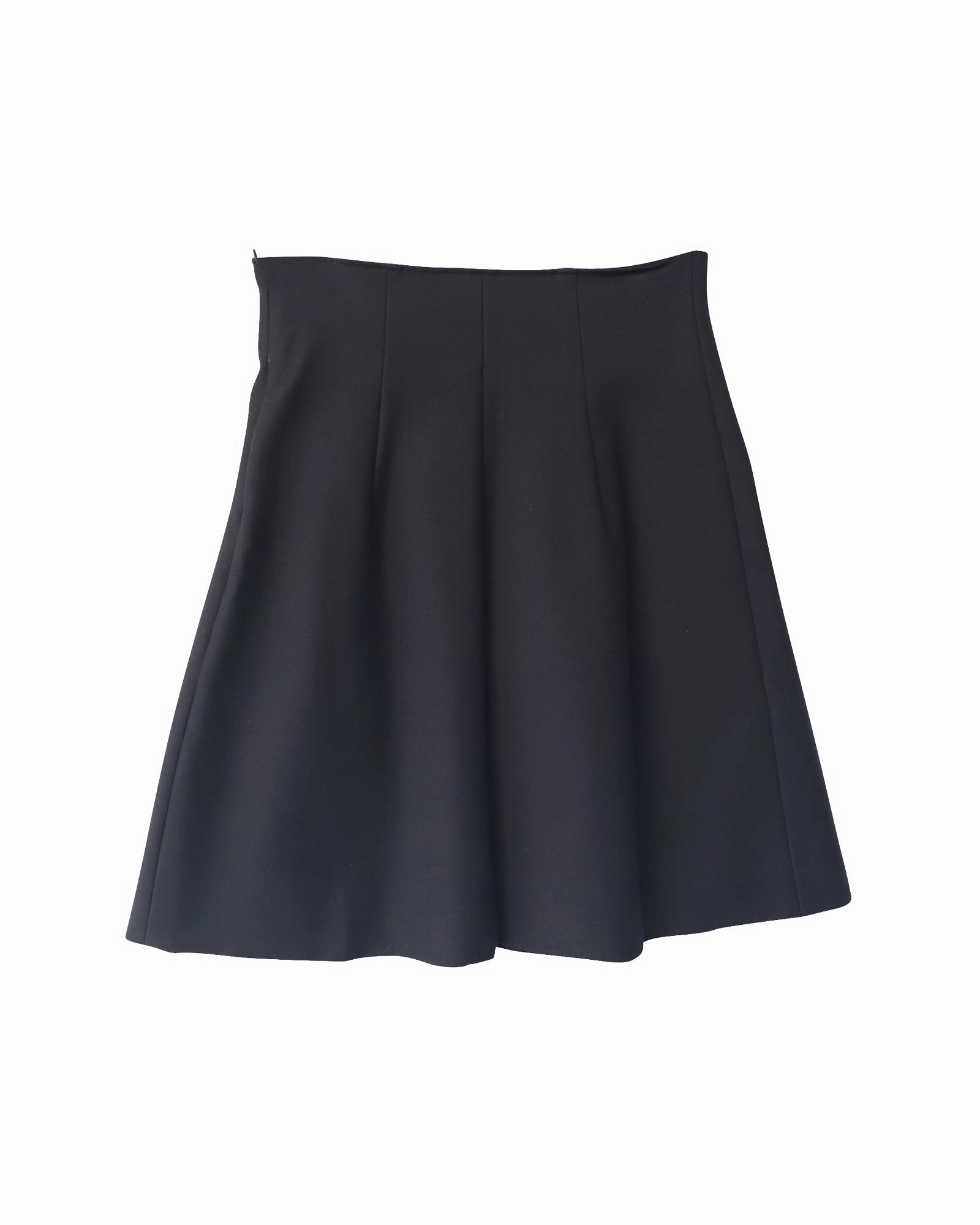 Maje Button Front Pleated Skirt in Black Cotton