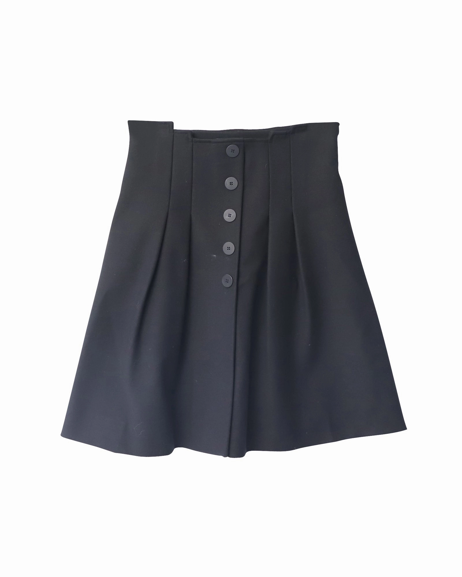 Maje Button Front Pleated Skirt in Black Cotton
