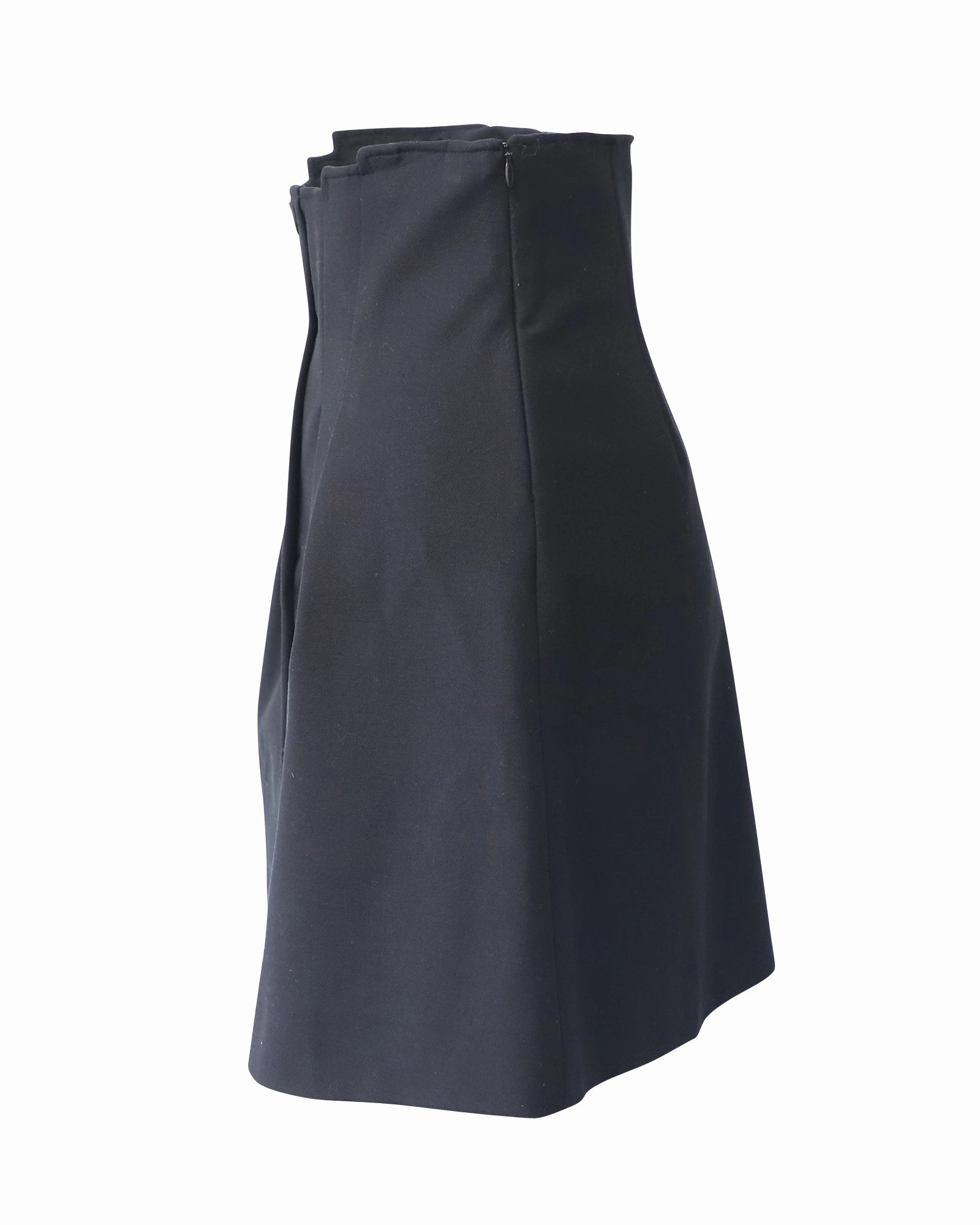 Maje Button Front Pleated Skirt in Black Cotton