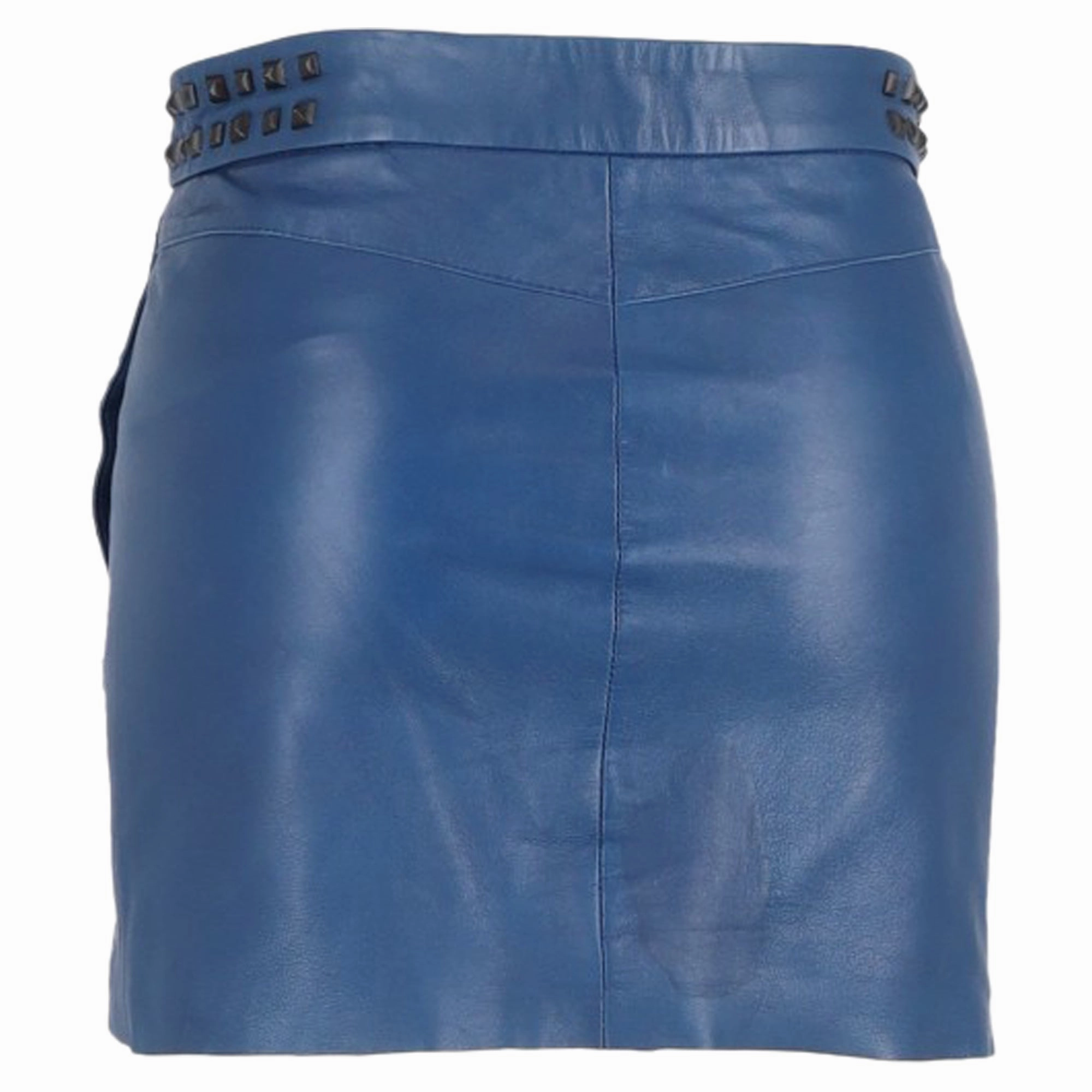 Maje Studded Mini Pencil Skirt in Blue Leather