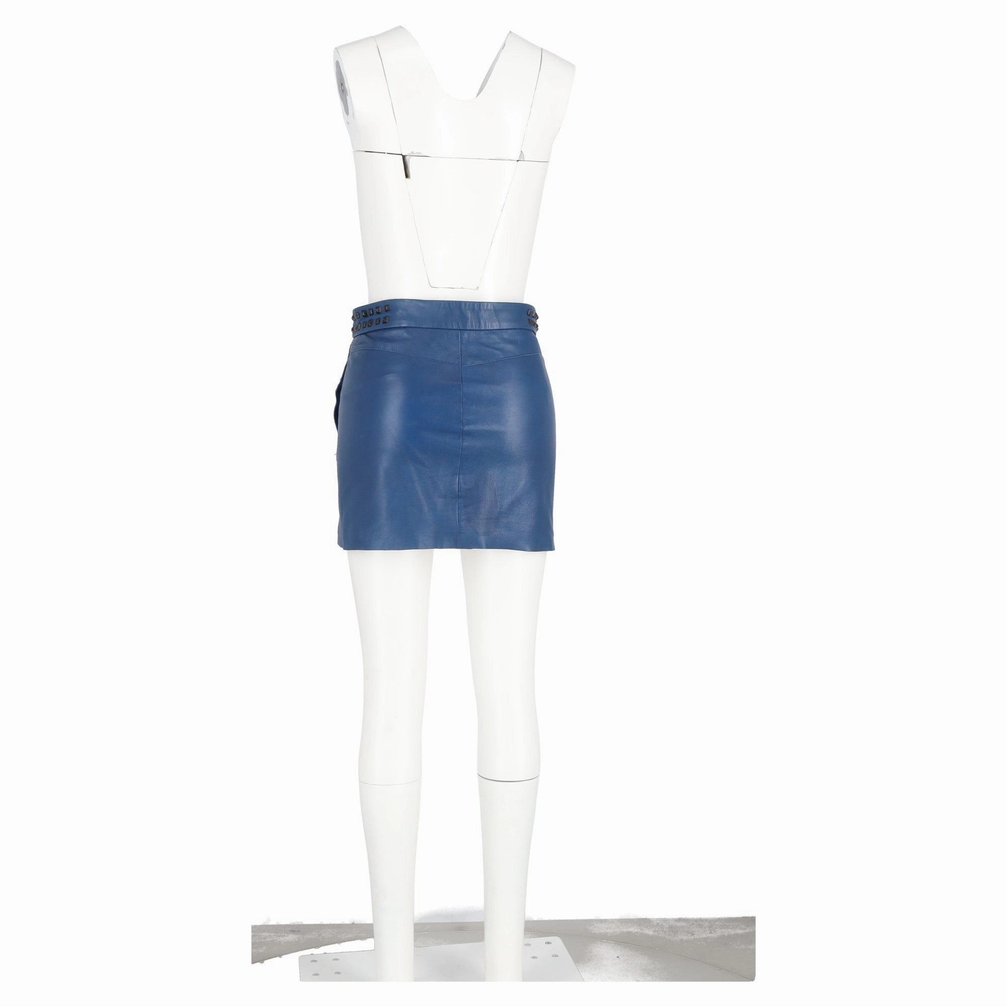 Maje Studded Mini Pencil Skirt in Blue Leather