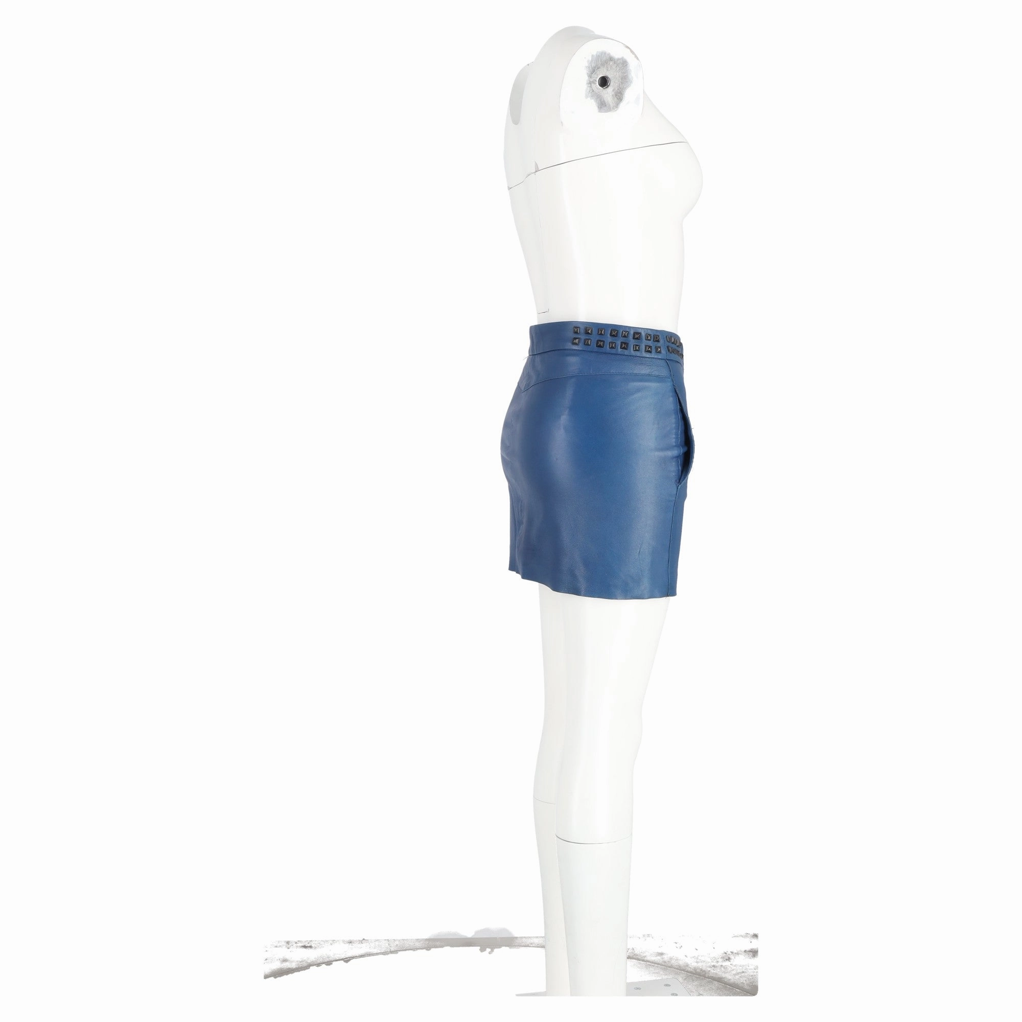 Maje Studded Mini Pencil Skirt in Blue Leather