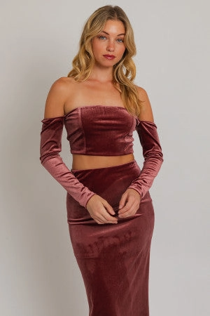 Making Magic Long Sleeve Off Shoulder Velvet Top - Medium