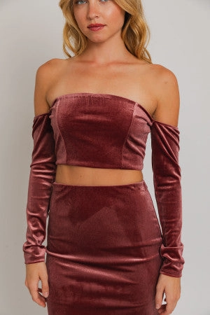 Making Magic Long Sleeve Off Shoulder Velvet Top - Medium