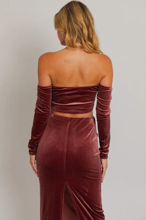 Making Magic Long Sleeve Off Shoulder Velvet Top - Medium
