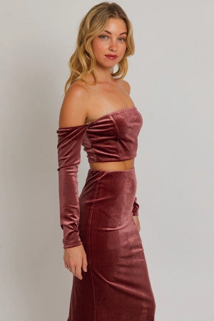 Making Magic Long Sleeve Off Shoulder Velvet Top - Medium
