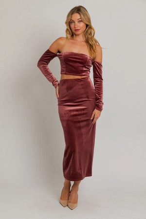 Making Magic Long Sleeve Off Shoulder Velvet Top - Medium