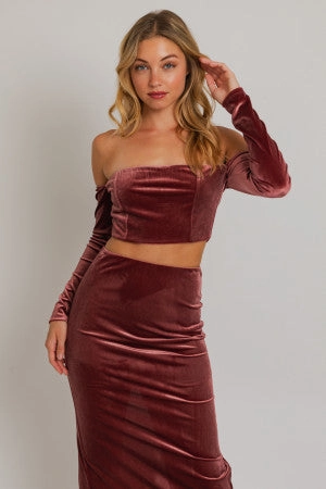 Making Magic Long Sleeve Off Shoulder Velvet Top - Medium