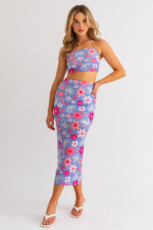 Malibu Blooms Midi Skirt - Medium