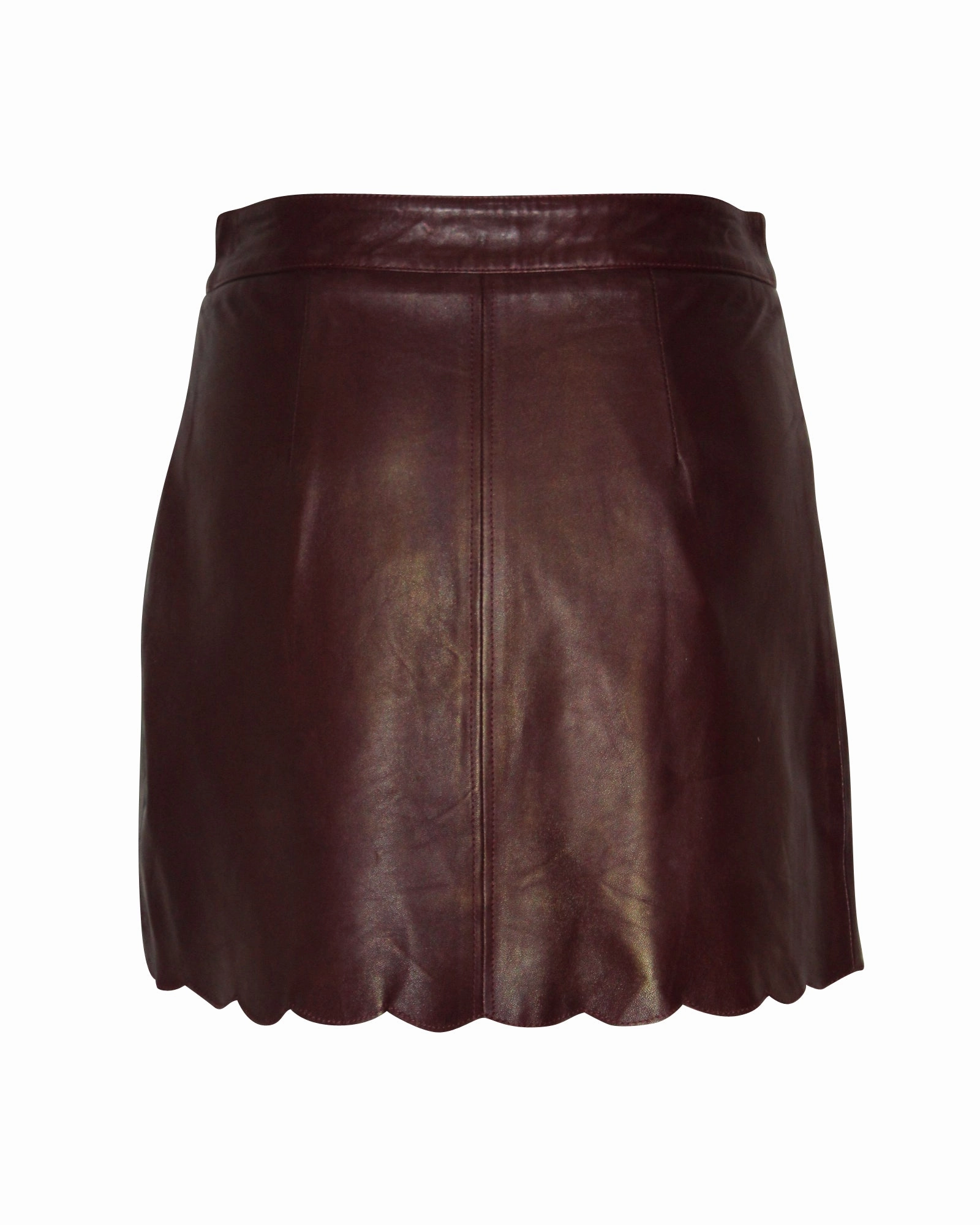 Max & Co Scallop Hem Skirt in Burgundy Leather