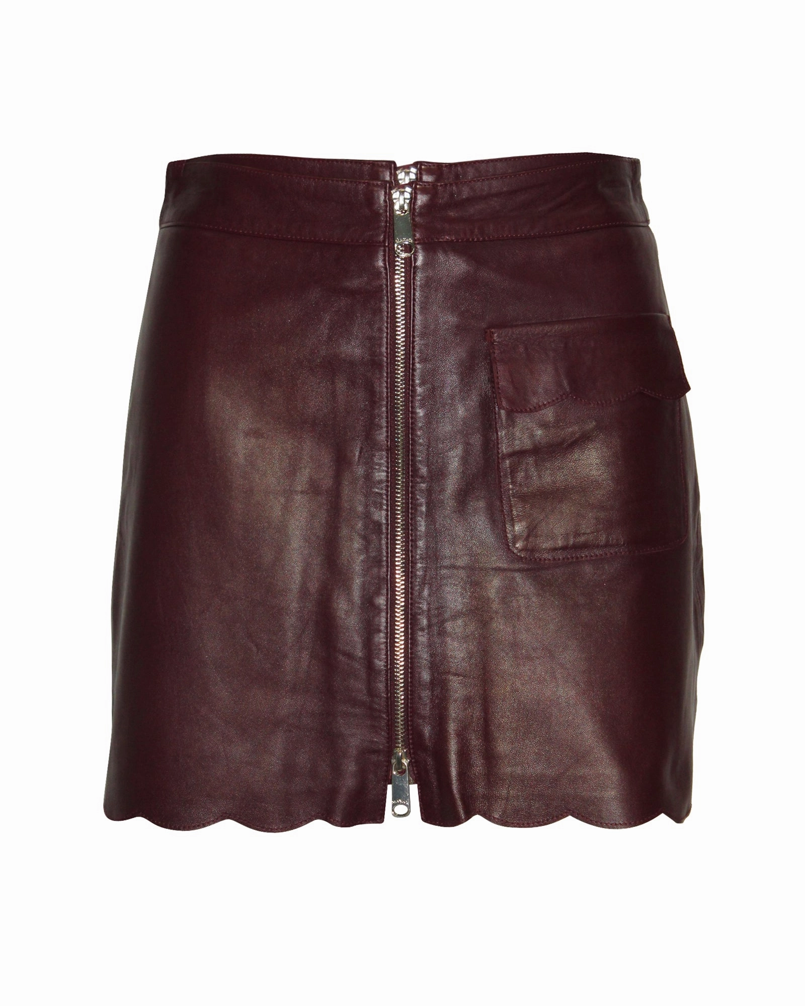 Max & Co Scallop Hem Skirt in Burgundy Leather