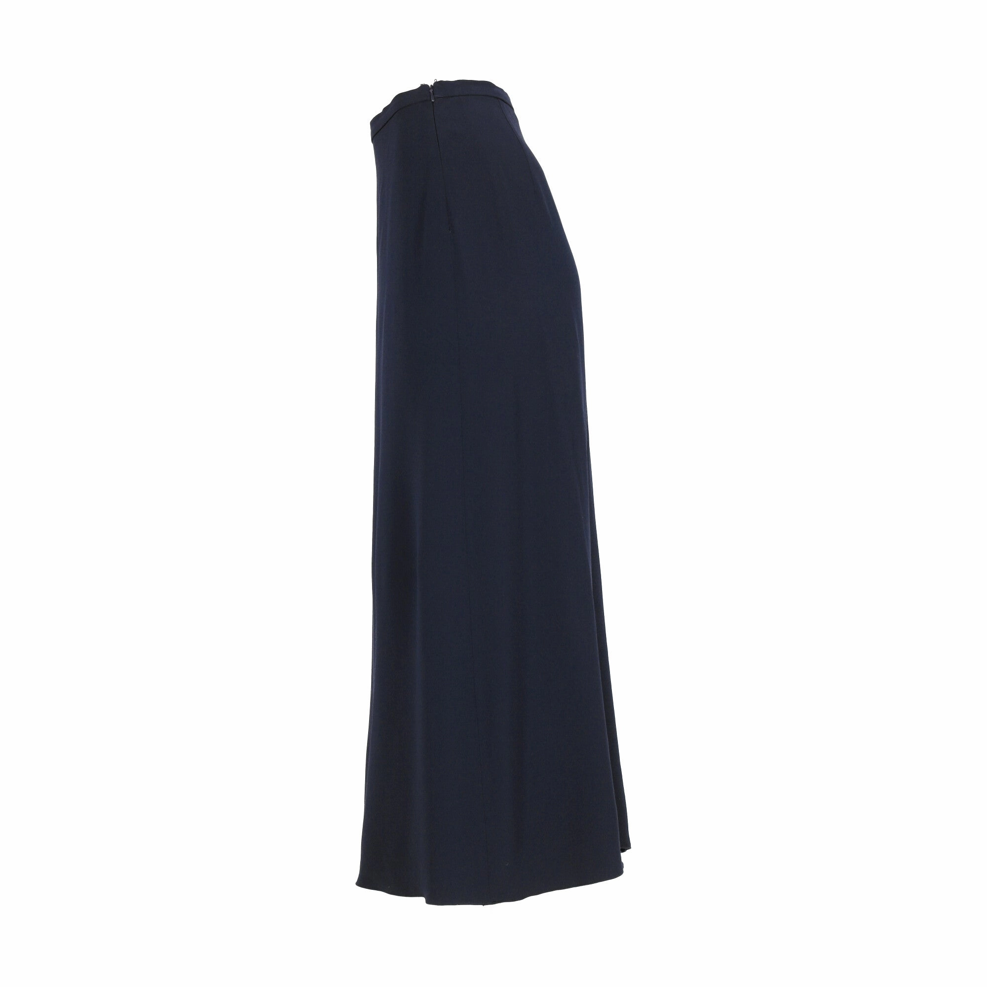 Max Mara Ruffled Maxi Skirt in Navy Blue Wool