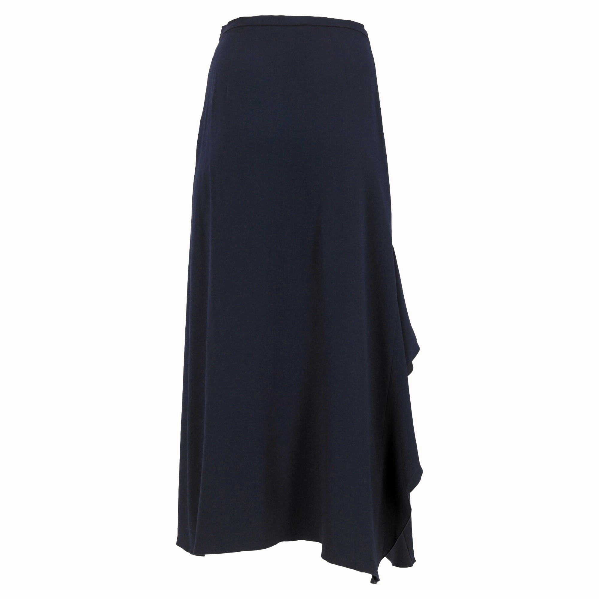 Max Mara Ruffled Maxi Skirt in Navy Blue Wool