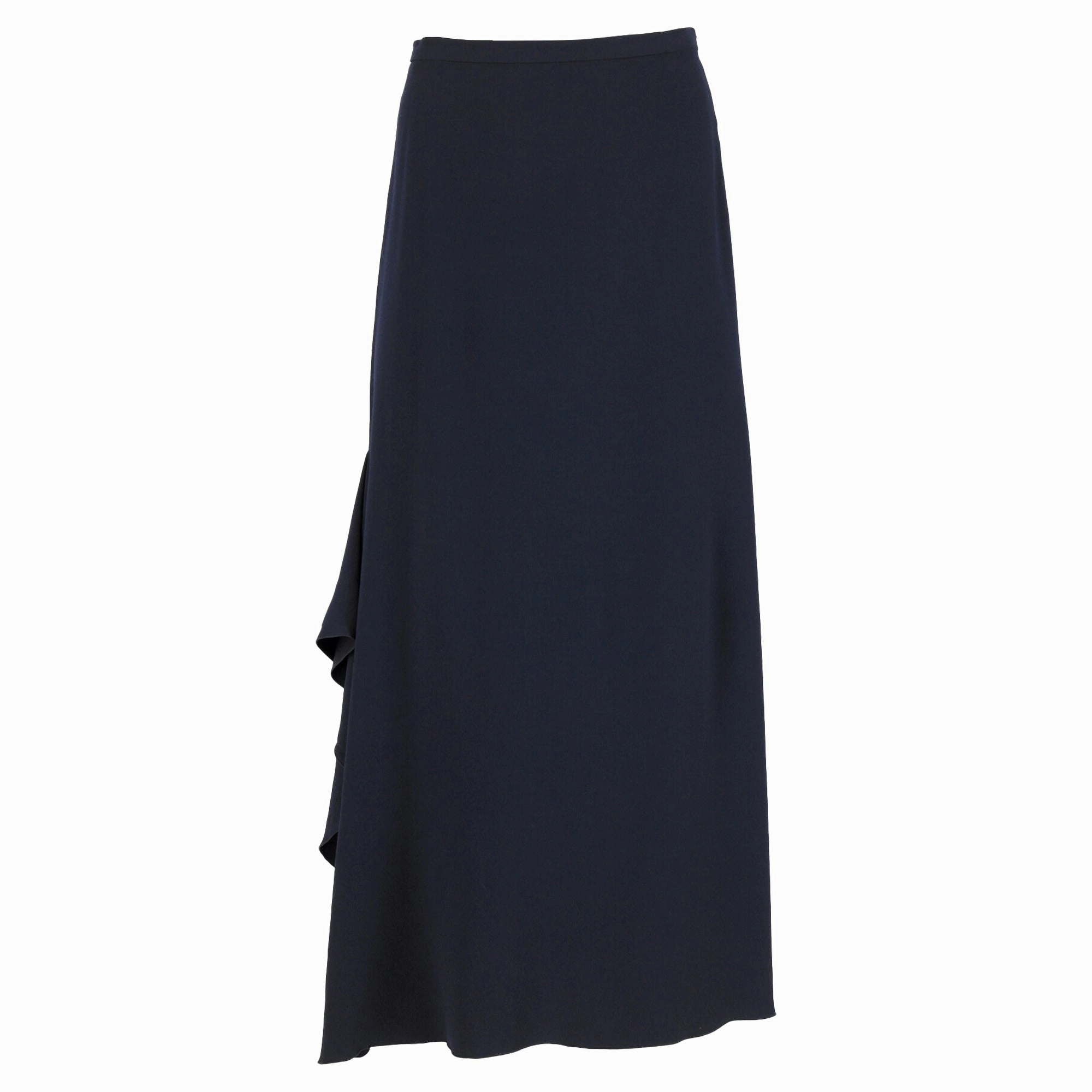 Max Mara Ruffled Maxi Skirt in Navy Blue Wool