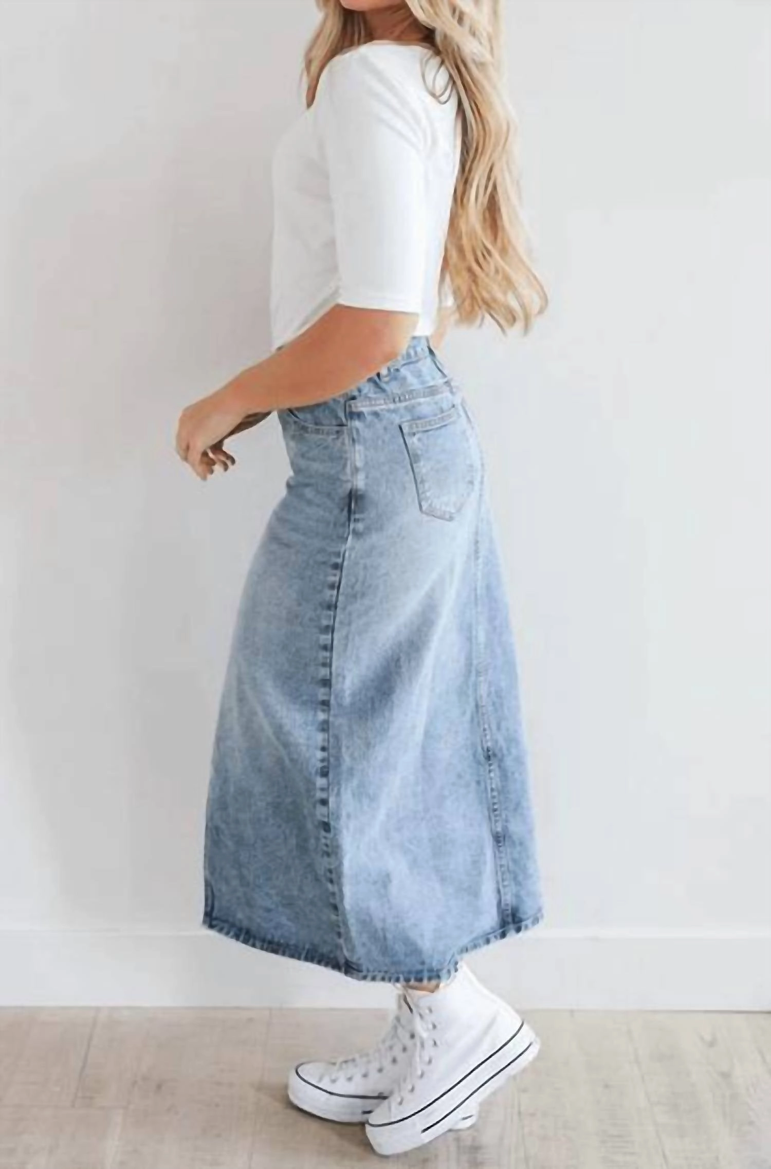 Maxi Denim Skirt In Medium Wash