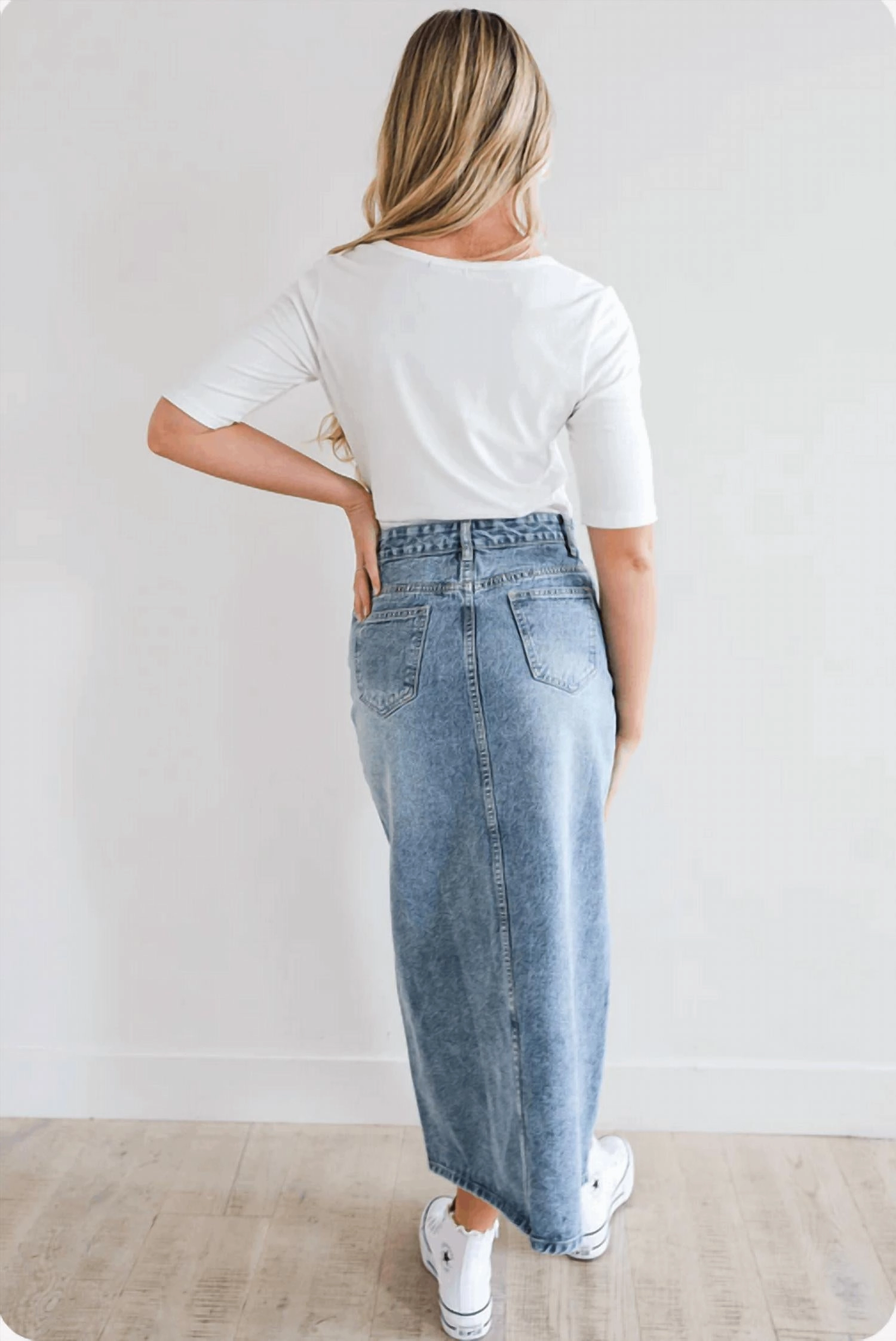 Maxi Denim Skirt In Medium Wash