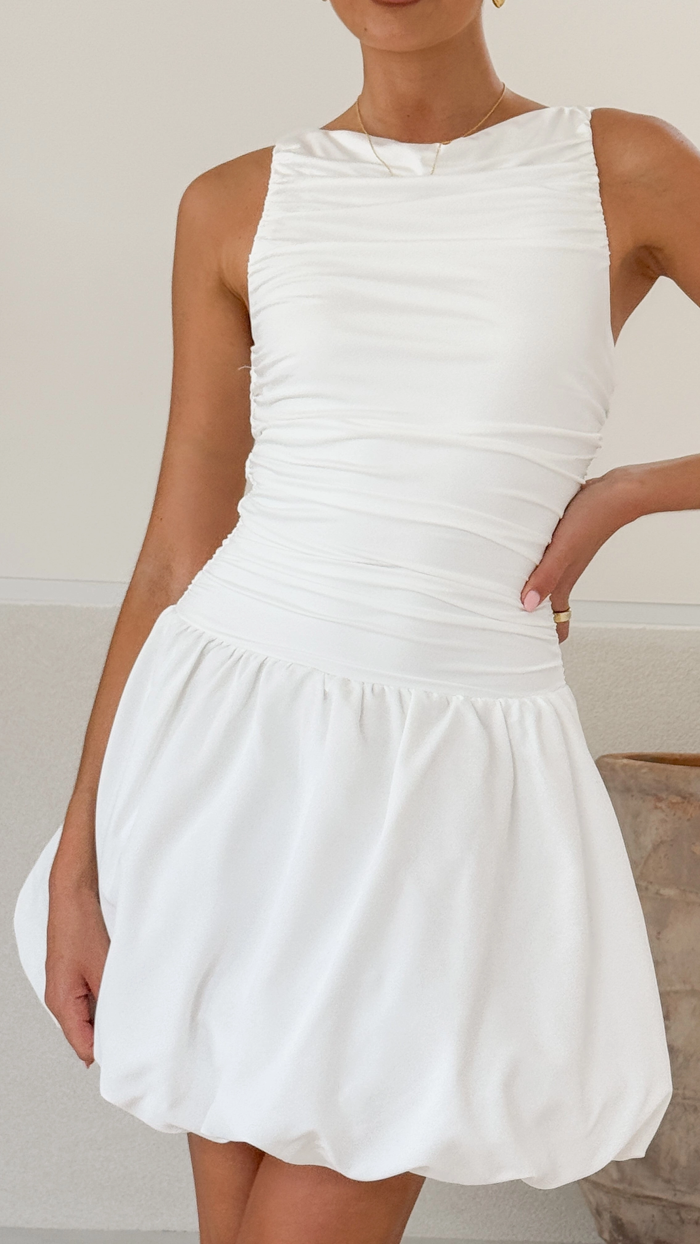Meera Boat Neck Mini Dress - White