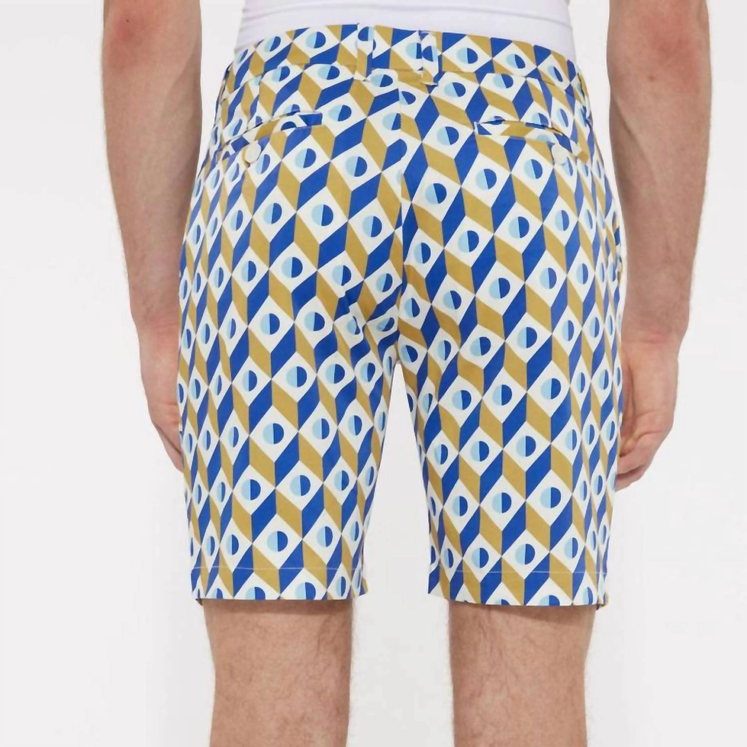 Men's Cubes Woven Printed Shorts In Ochre/royal