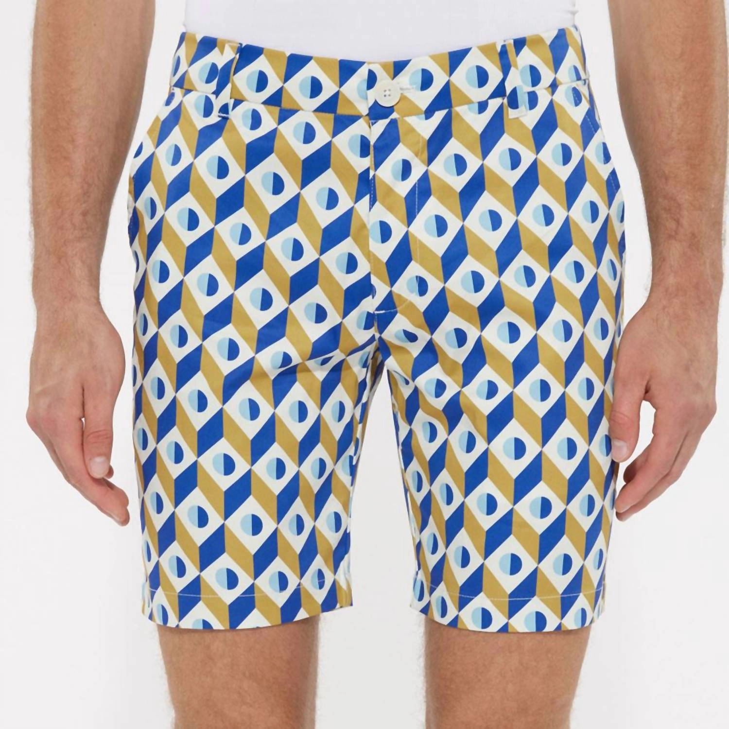 Men's Cubes Woven Printed Shorts In Ochre/royal