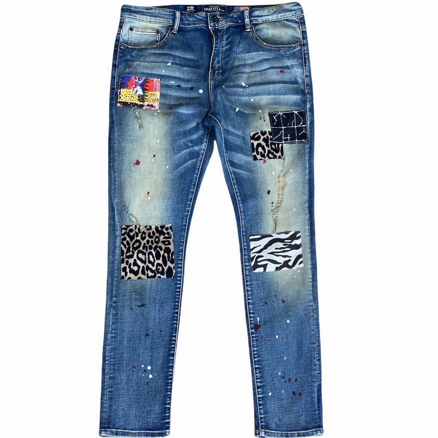 Men's Paint Splatter Milan Denim Jean In Medium Blue