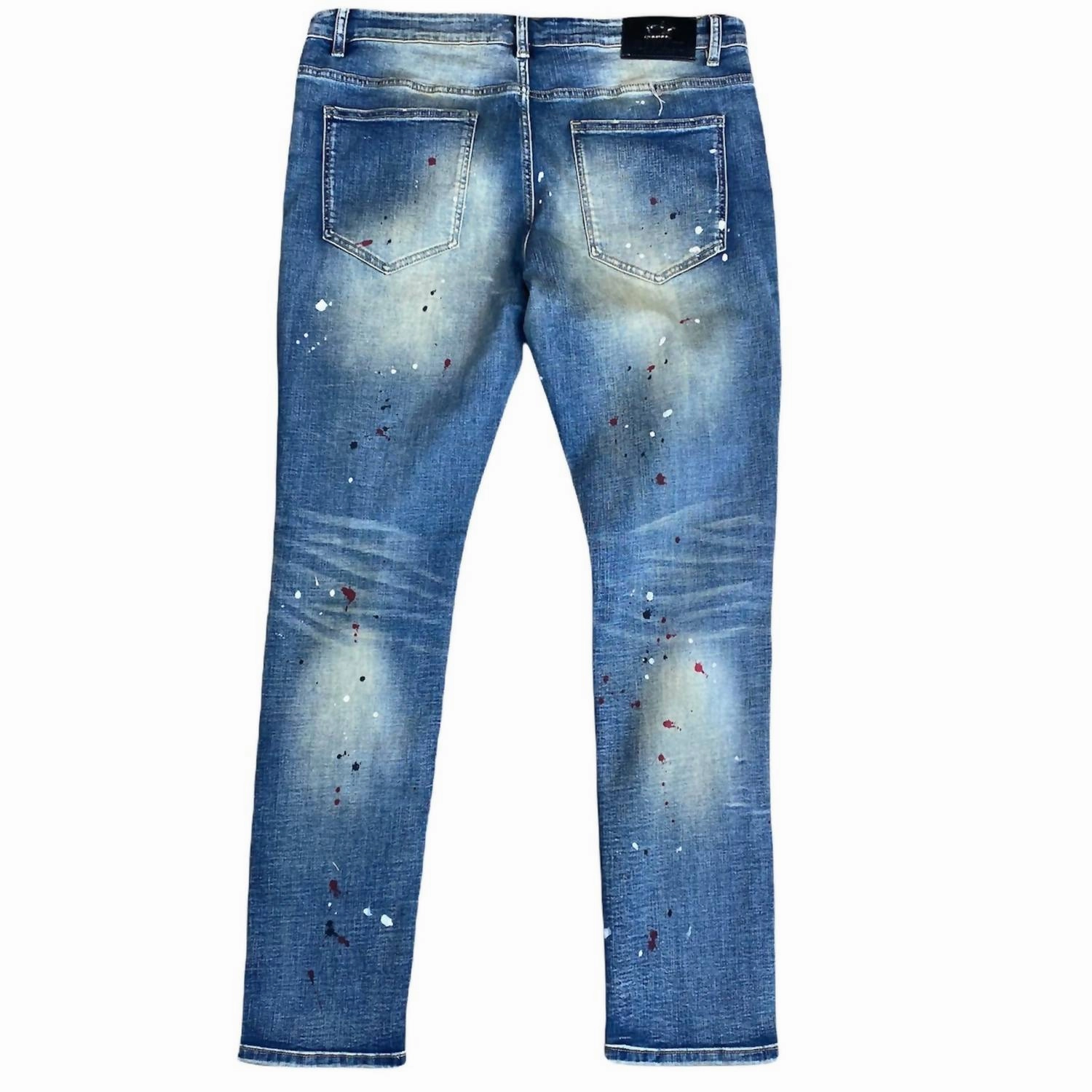 Men's Paint Splatter Milan Denim Jean In Medium Blue