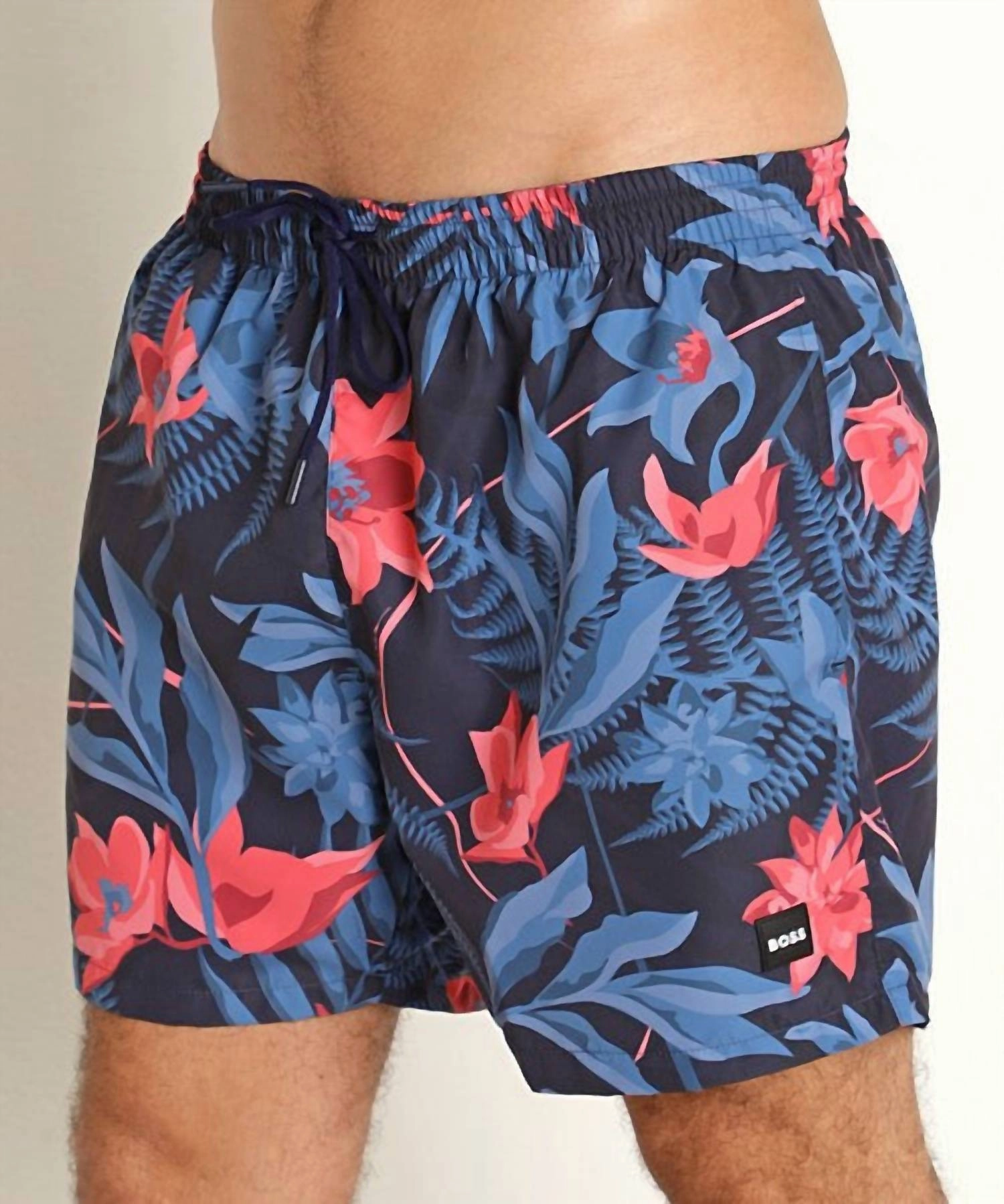 Men's Standard Piranha Tropical Print Swim Trunks In Navy