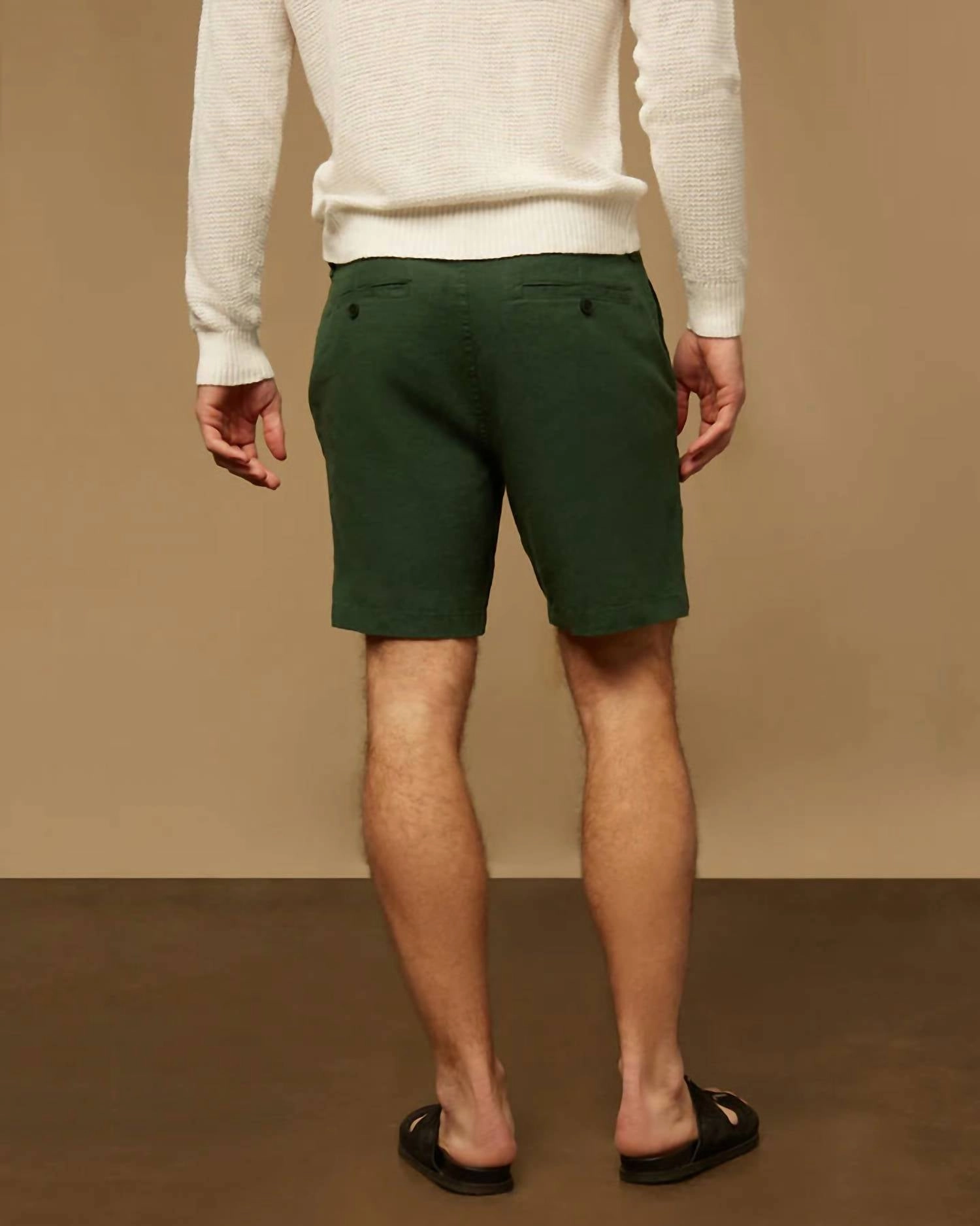 Men Stretch Linen Traveler Short In Forest Green