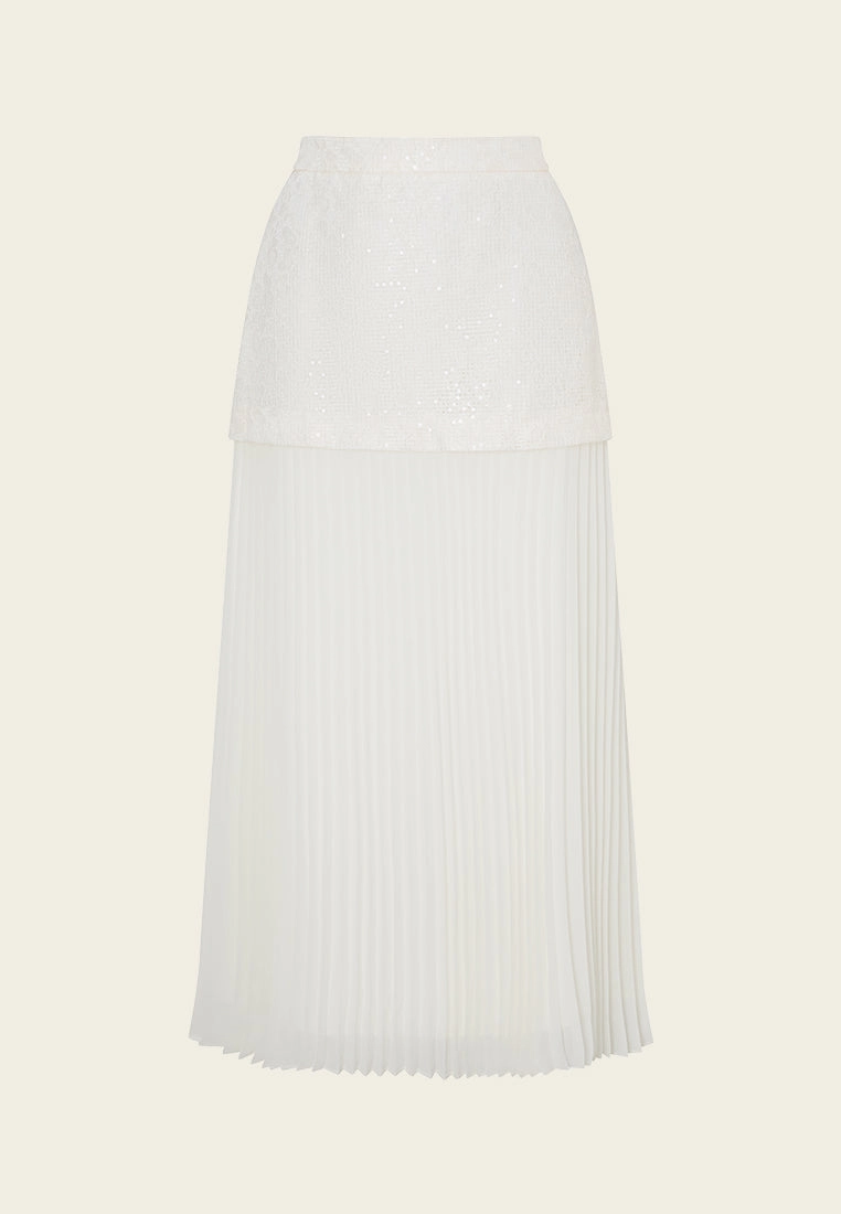 Mesh-lace Chiffon-layered Maxi Skirt