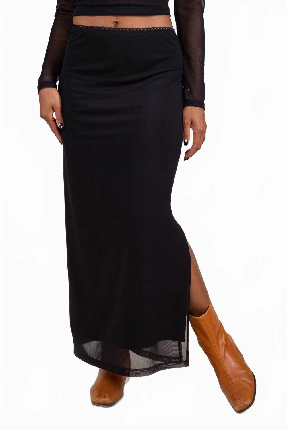 Mesh Midi Skirt - Plus In Black