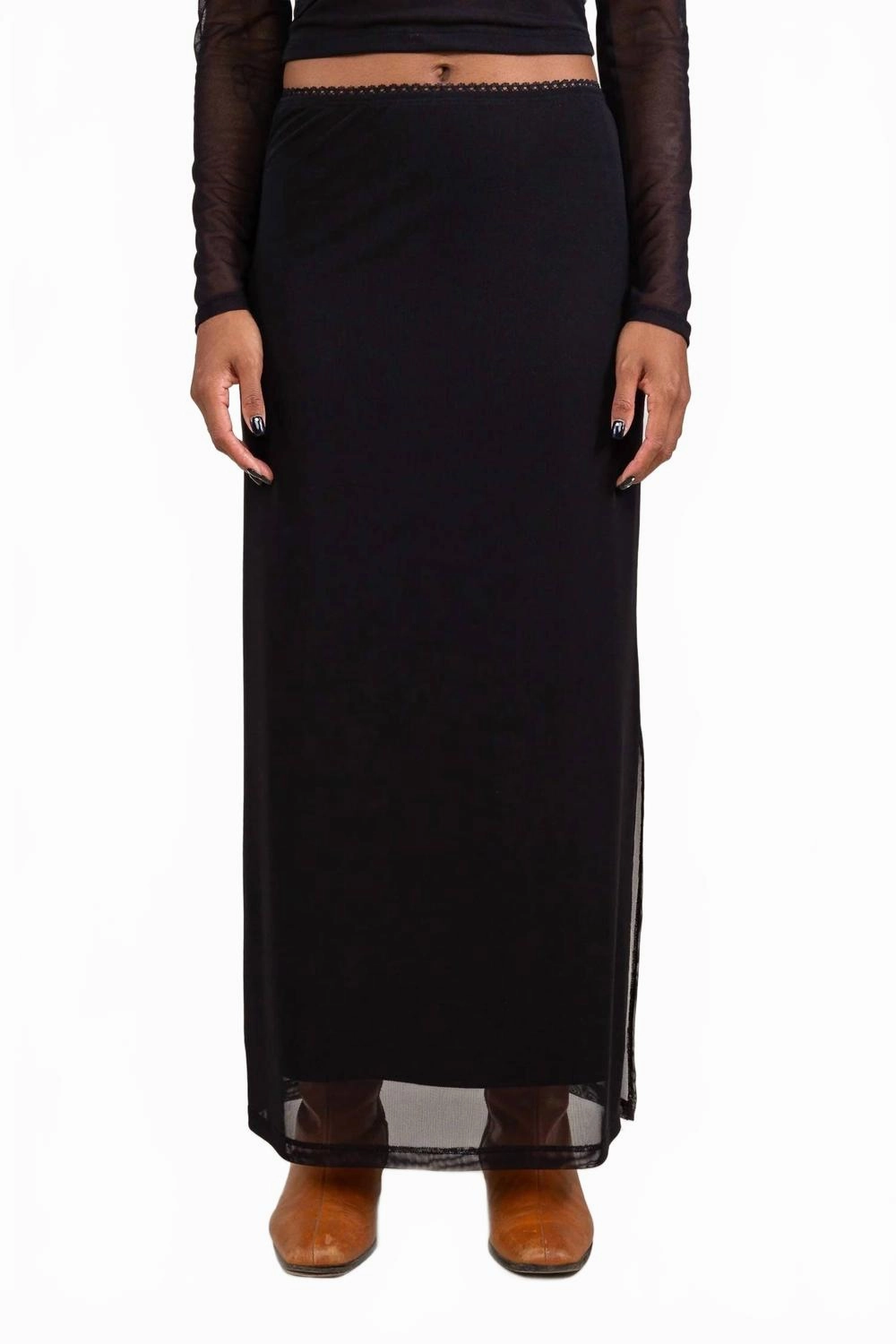 Mesh Midi Skirt - Plus In Black