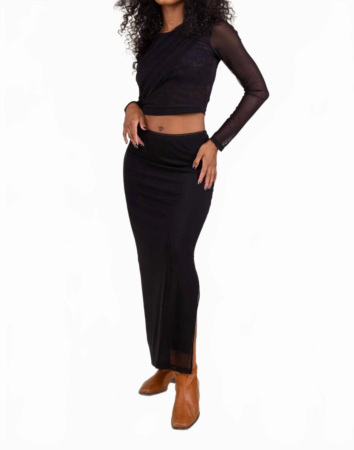 Mesh Midi Skirt - Plus In Black