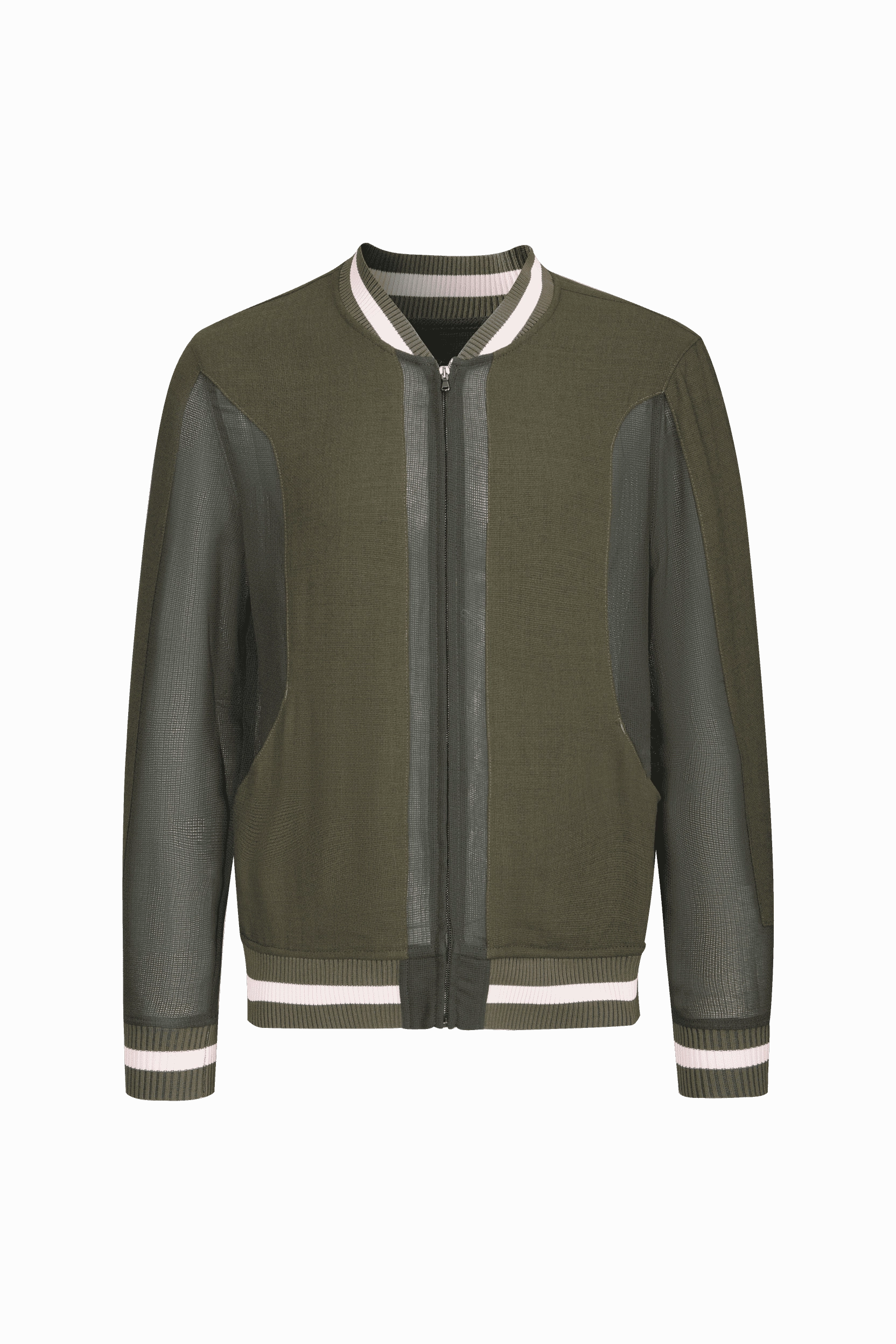 Mesh-panelled Dark Green varsity Jacket