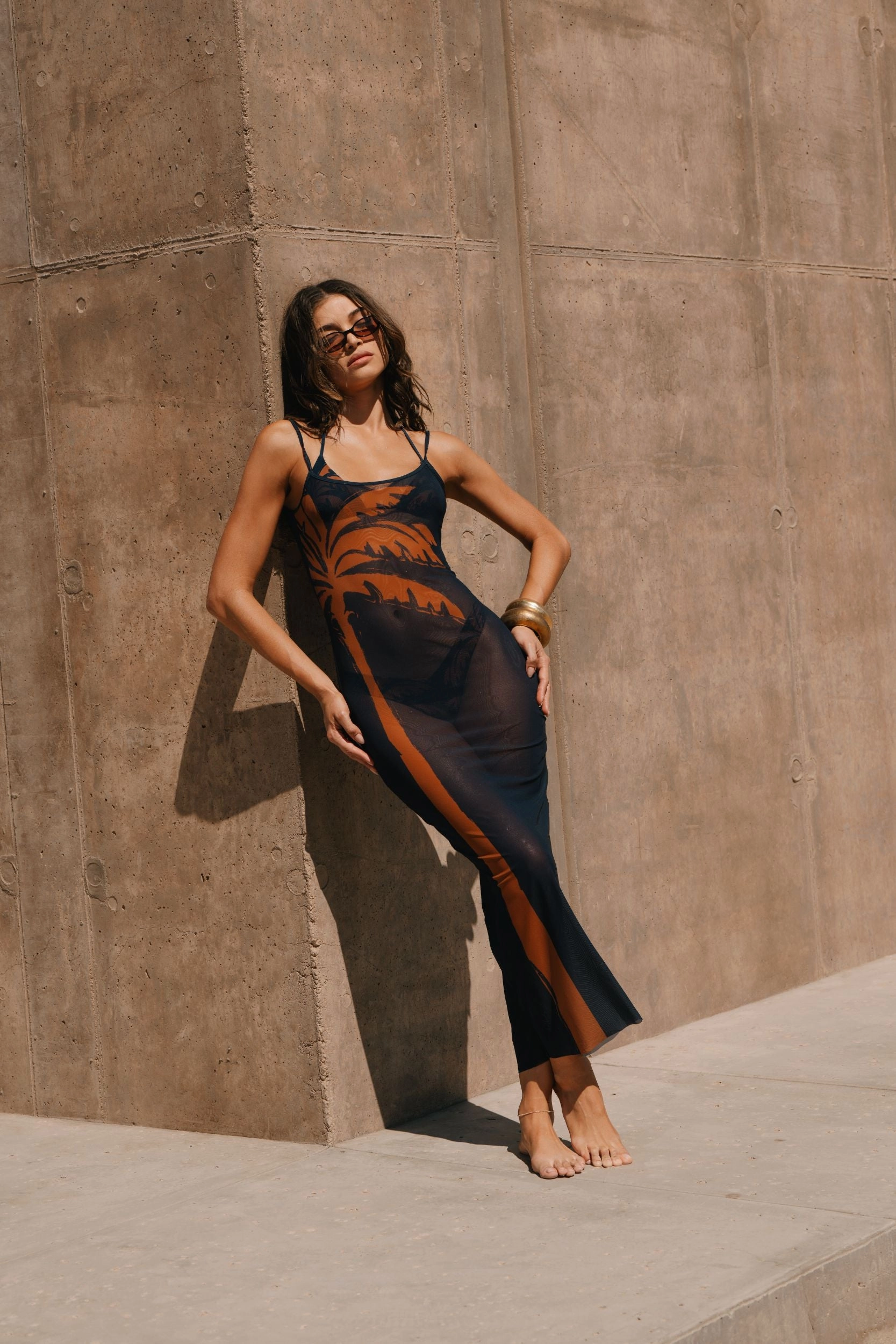 Mesh Scoop Maxi Slip Dress
