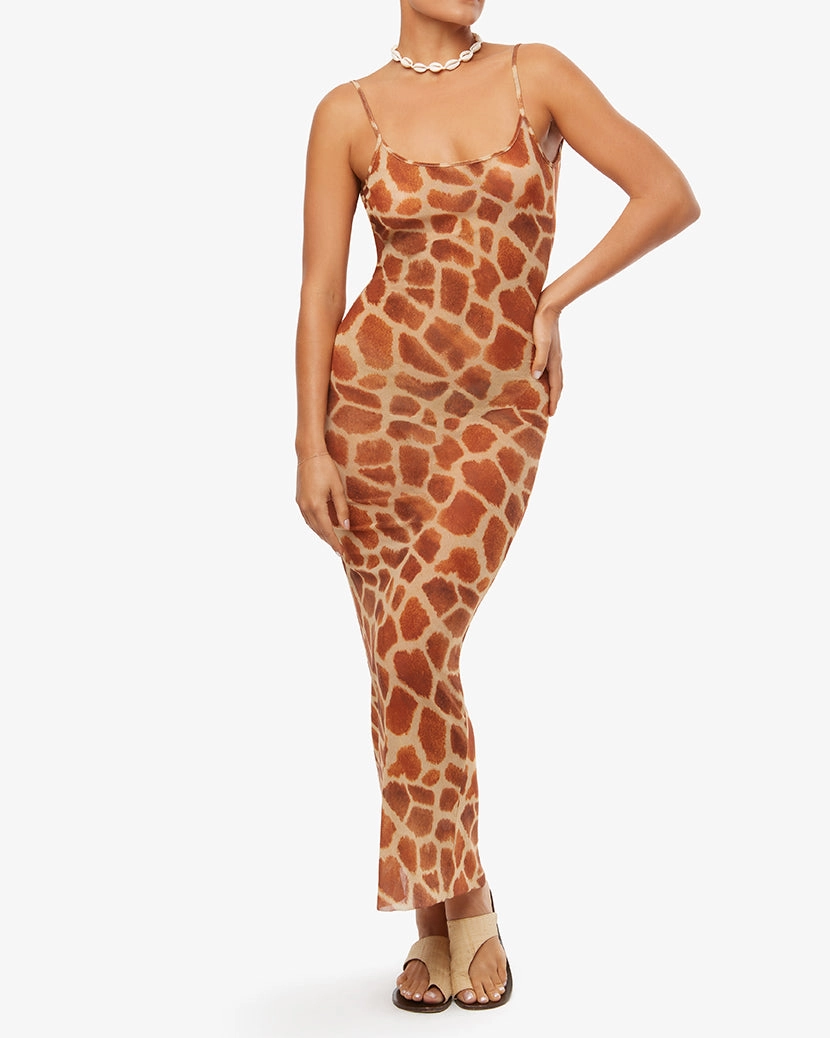 Mesh Scoop Maxi Slip Giraffe Dress