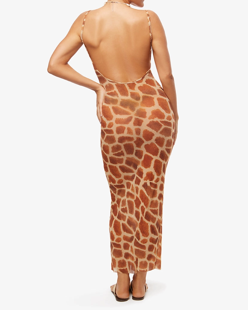 Mesh Scoop Maxi Slip Giraffe Dress