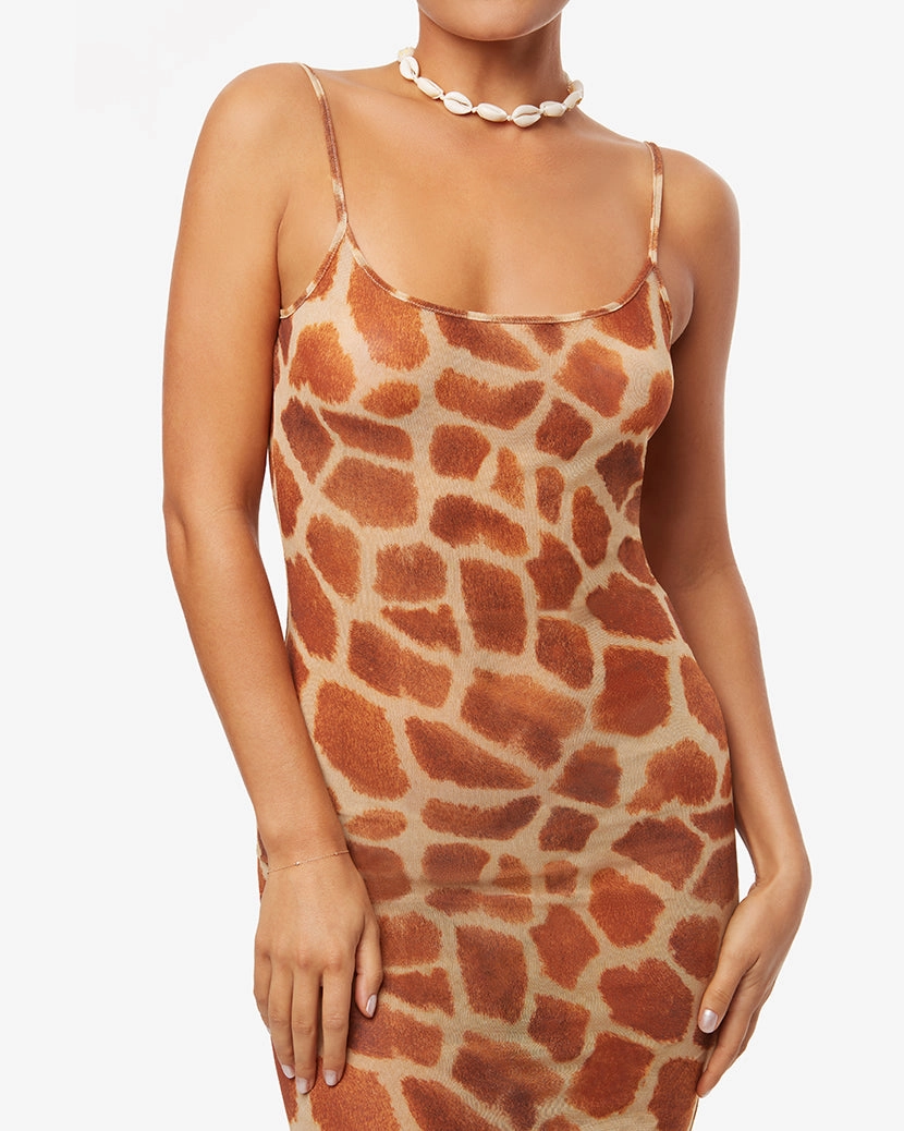 Mesh Scoop Maxi Slip Giraffe Dress