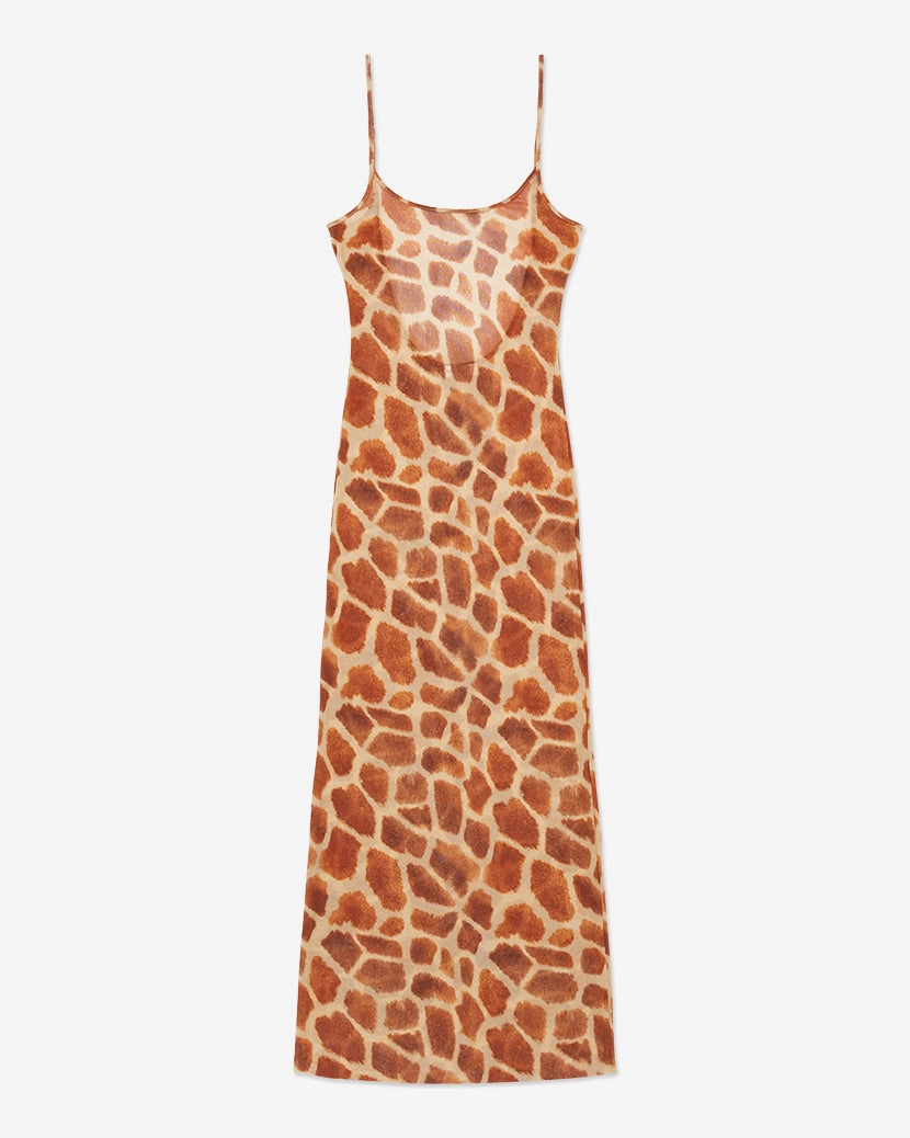 Mesh Scoop Maxi Slip Giraffe Dress